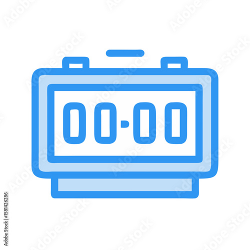 Blue Digital Clock Icon Showing Zero Time, Vector Illustration on Black