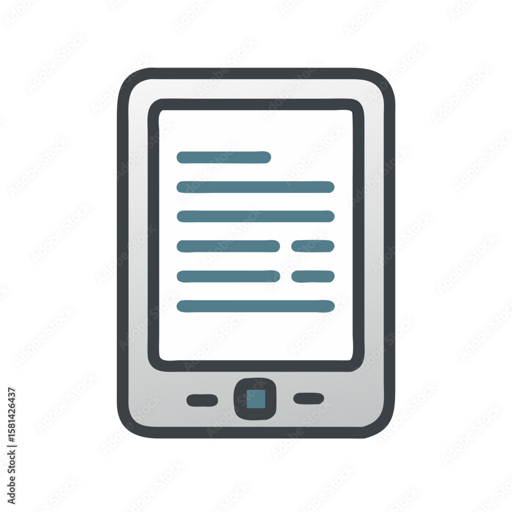 E-reader icon: Digital book, electronic reading device, portable library E-reader icon: Digital book, electronic reading device, portable library