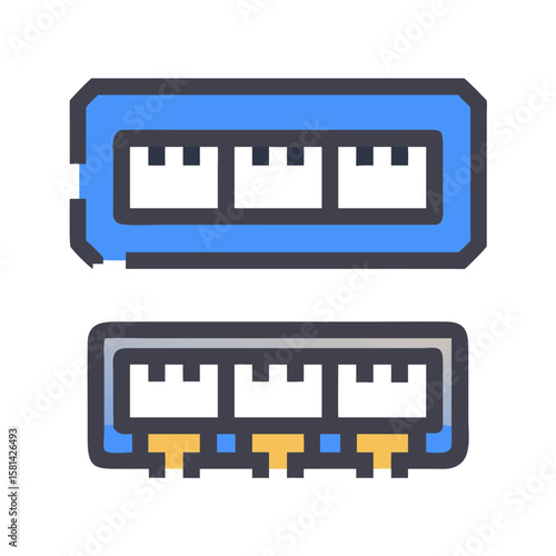 Vector Graphic Illustration of Blue RJ45 Network Ports for Ethernet Connections