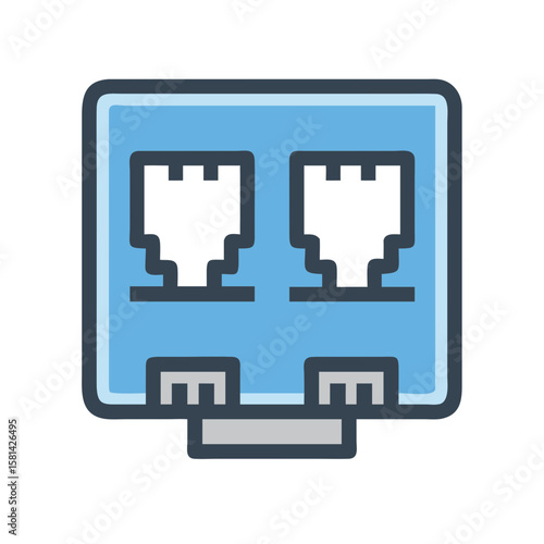 Dual RJ45 Network Port Icon: Ethernet Connection, Internet Connectivity, Data Transfer