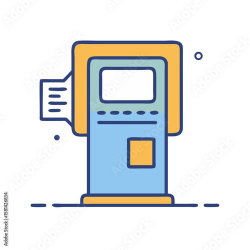 Stylized Self-Service Kiosk Illustration with Card Reader and Screen on Black