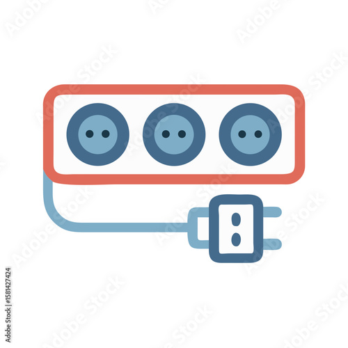 Electrical power strip illustration with three outlets and plug on black background