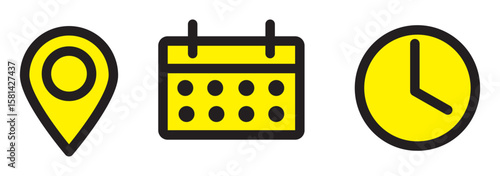 place, time and date icon set ,business vector design.  time and date icon for app, and website.