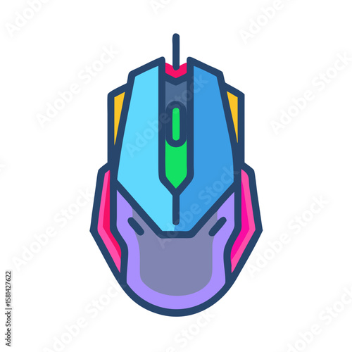 Colorful Gaming Mouse Icon with Bold Outline on Black Background