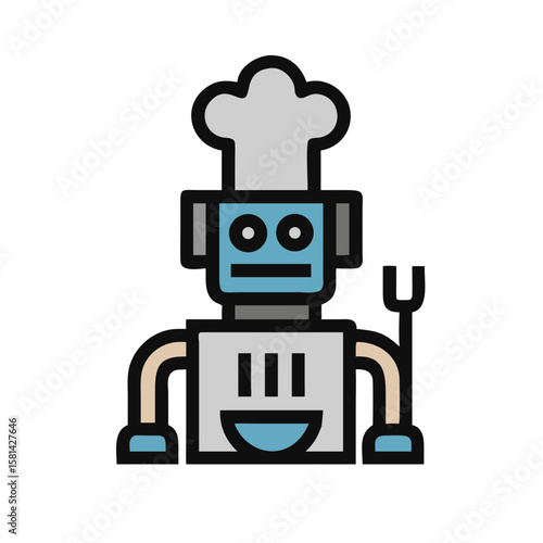 Robotic Chef Icon Illustration: Culinary Automation, Technology and Kitchen Appliances