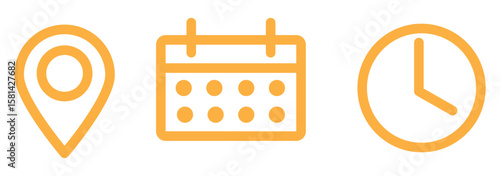 Date, Time, clock, calendar, place, address, year icon vector set