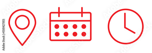 Date, Time, clock, calendar, place, address, year icon vector set