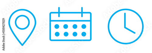 Date, Time, clock, calendar, place, address, year icon vector set