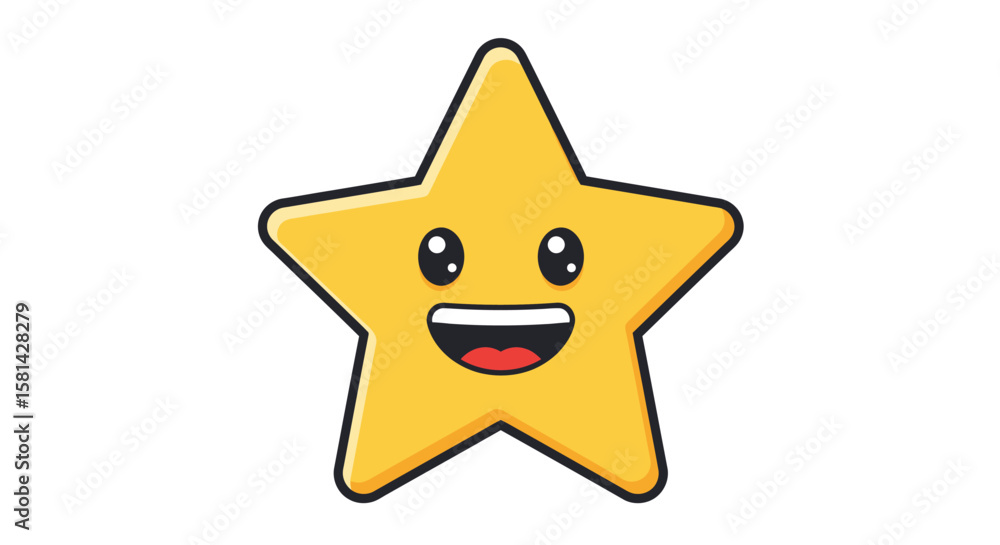 Obraz premium Cheerful Yellow Star Cartoon Character with Smiling Expression and Black Outline.