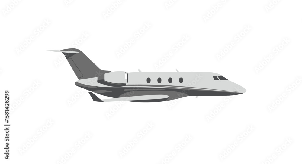 Obraz premium Sleek Gray Private Jet with Oval Windows and Streamlined Design.