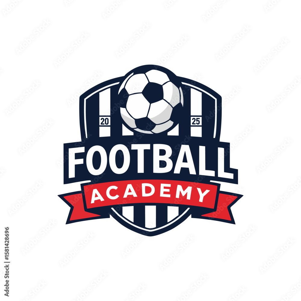 Obraz premium Soccer Academy Logo Design | Football Badge - Retro/Vintage Design Modern football academy logo design. Perfect for sports teams, clubs, and schools. Includes vector graphic, shield, soccer ball and r