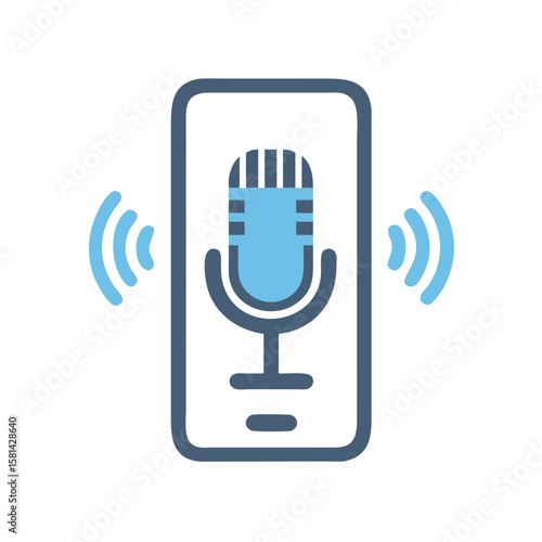Voice Recognition App Icon for Mobile Phones with Microphone Symbol