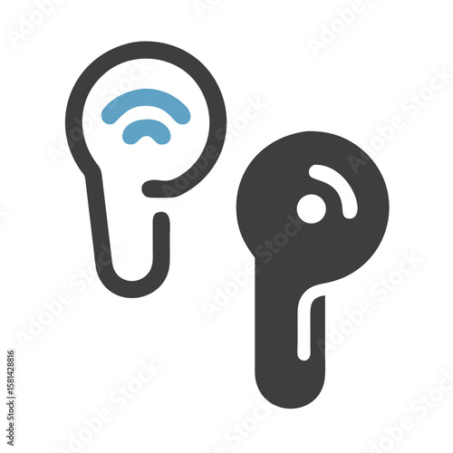 Wireless Earbuds with Streaming Symbol on Black Background for Digital Audio