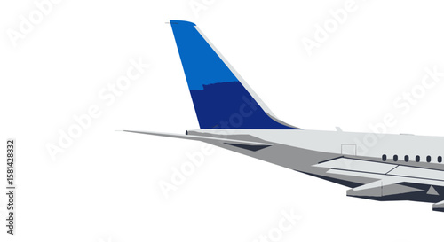 Airplane Tail Fin with Blue Coloration and Gray Body Vector Illustration.