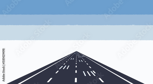 Perspective View of a Dark Asphalt Road with White Lane Markings.