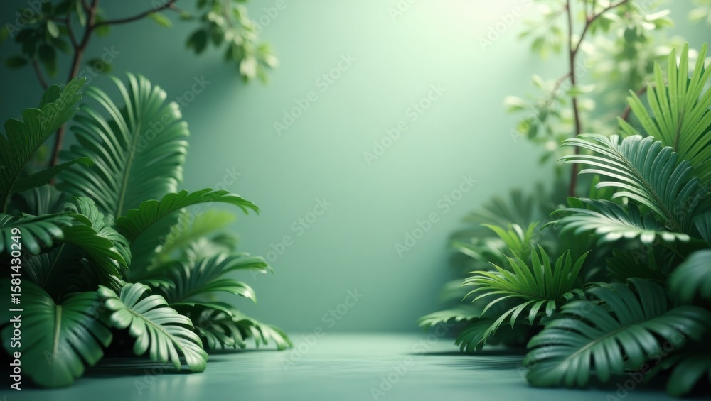 Obraz premium Lush Tropical Plants Against a Teal Background