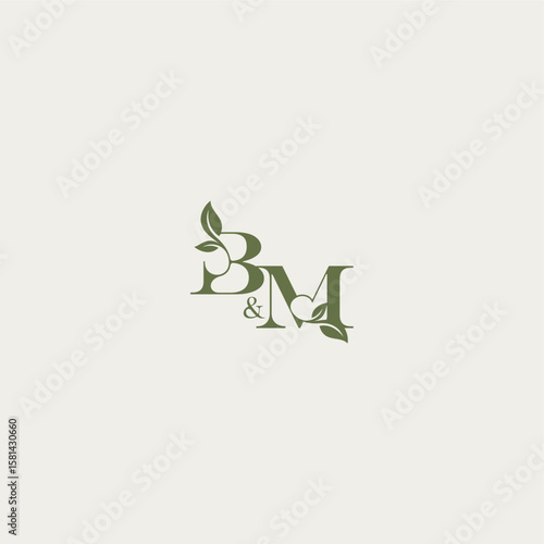 bold initial concept luxury wedding monogram design BM organic leaf logo letter