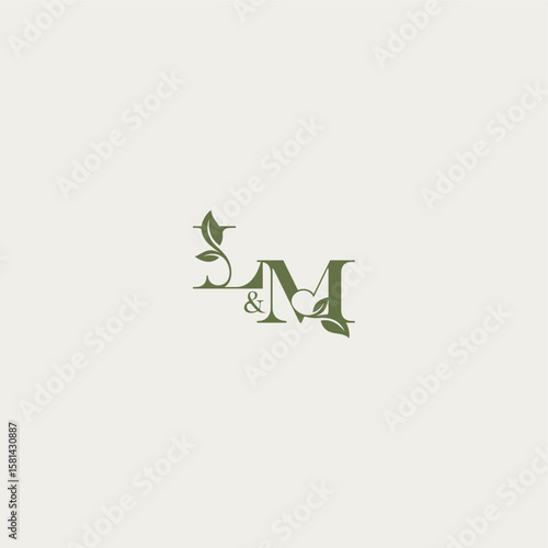bold initial concept luxury wedding monogram design LM organic leaf logo letter