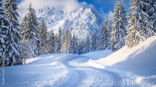Wallpaper Mural scenic winter pine forest background covered in pristine white snow. tranquil and beautiful atmosphere Torontodigital.ca