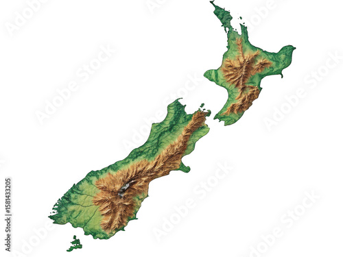 New zealand terrain map isolated on transparent background