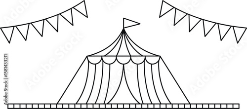 A delightful circus tent illustration with colorful bunting flags, perfect for festive designs.