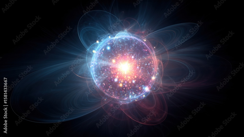 Naklejka premium Glowing Orb with Radiant Energy and Light Trails