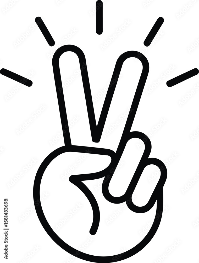 Obraz premium A hand gesture showing peace, victory, or number two in a minimalist line art style.
