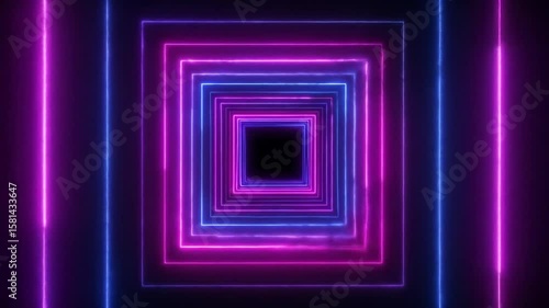 Abstract Neon Tunnel With Glowing Squares