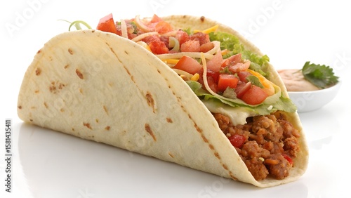 Soft Shell Taco with Seasoned Ground Beef, Lettuce, Tomato, and Cheese

