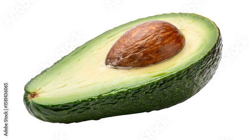 Fresh Halved Avocado with Brown Pit on White Background


