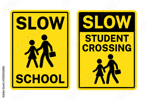 Student Crossing and School Zone Signs – Child Safety Traffic Sign Vector Set