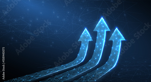 Increase arrows isolated on abstracts background. Business success, financial chart, upward trend.