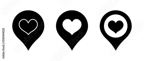 Heart location pin icon. Love map marker symbol for favorite or romantic place