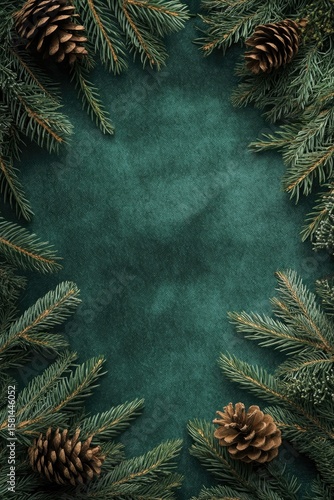Wallpaper Mural Teal textured background framed by pine boughs and pinecones Torontodigital.ca
