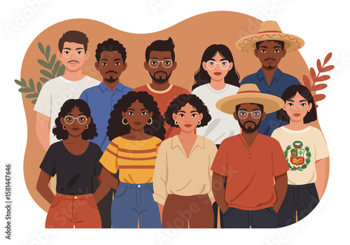 A vibrant image of a diverse group of people, representing various ethnicities and genders, standing close together in a casual, friendly pose.