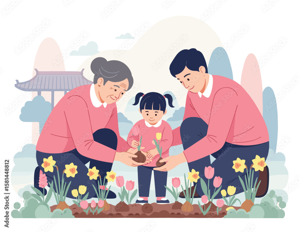 Obraz premium Father and Daughter Painting Wall Together
