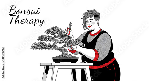 Plus Size woman Practicing Bonsai Therapy