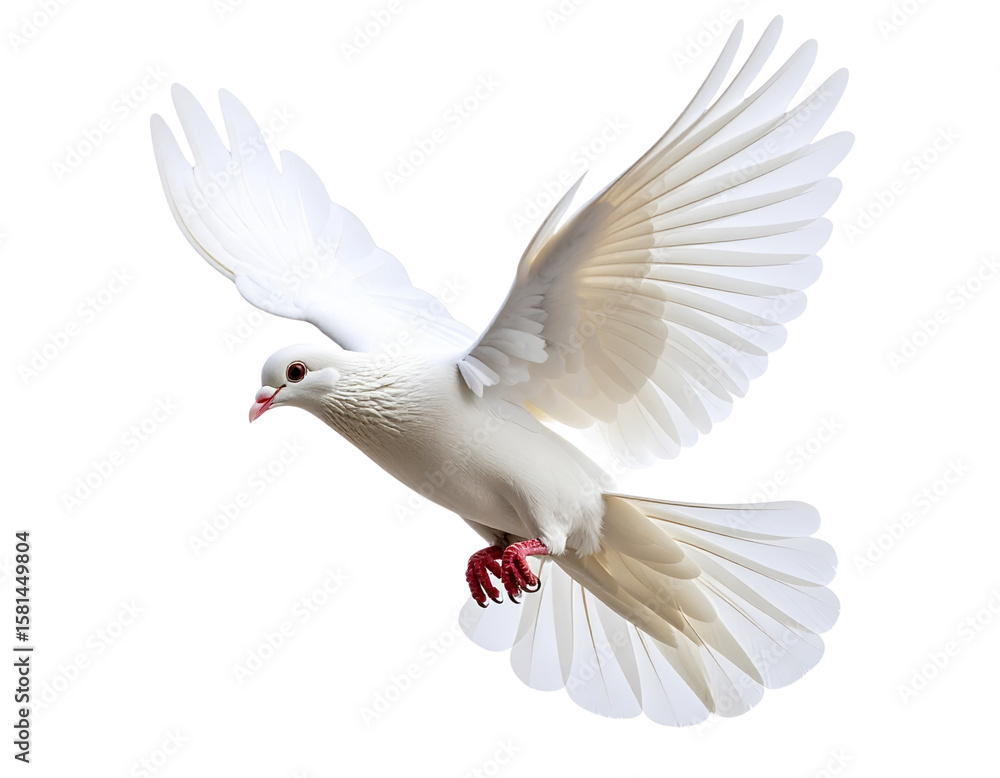 White Dove Gliding with Wings Down and Tail Feathers Fanned, Side Profile PNG White Dove Gliding with Wings Down and Tail Feathers Fanned, Side Profile PNG