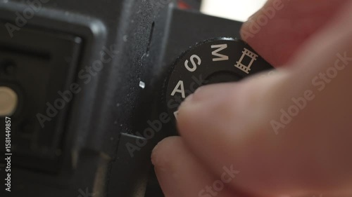 Close up of photo video camera in action