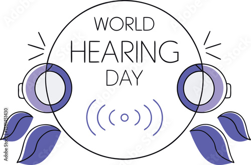 Commemorating world hearing day in march with a vibrant celebration design featuring diverse elements and textual information