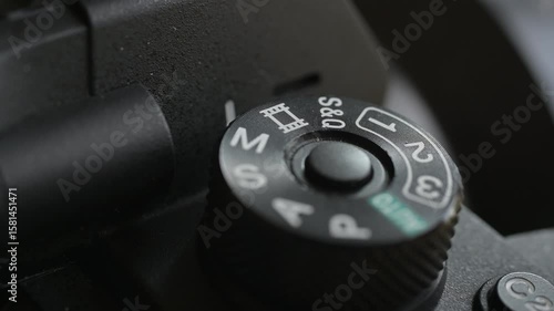 Close up of photo video camera in action