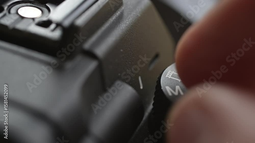 Close up of photo video camera in action