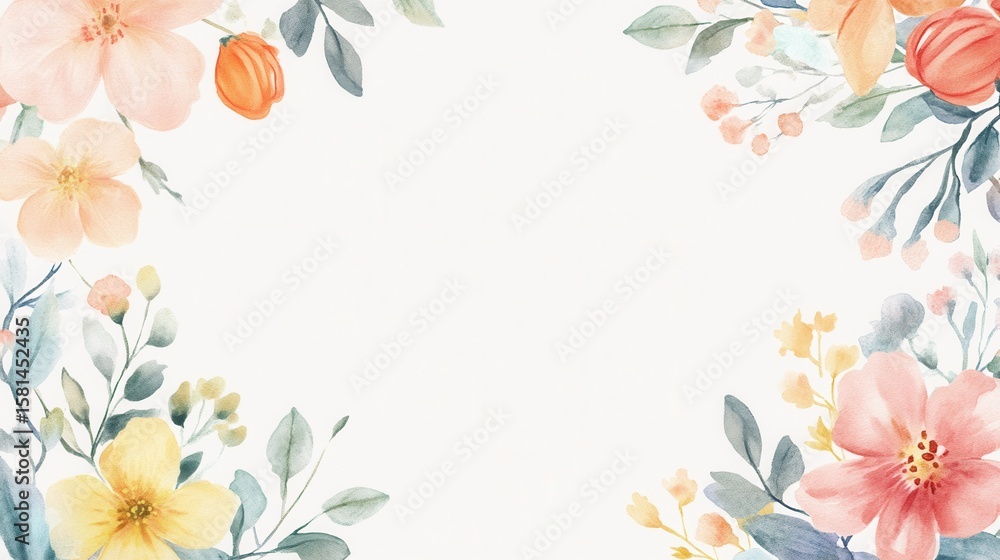 Obraz premium Blank white invitation card for a kid's birthday with minimalistic leaf patterns