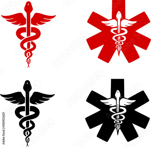 Star medicine set icons with snake
