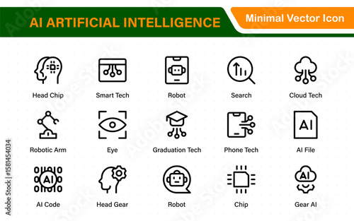 Set of Ai artificial intelligence icon set vector collection. AI Essentials line Icon collection, artificial intelligence icon set in line style, machine learning, smart robotic Free Vector