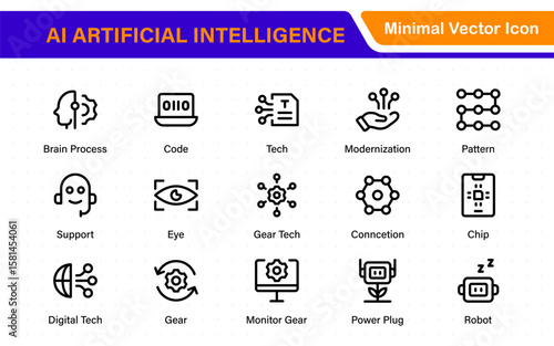 Set of Ai artificial intelligence icon set vector collection. AI Essentials line Icon collection, artificial intelligence icon set in line style, machine learning, smart robotic Free Vector