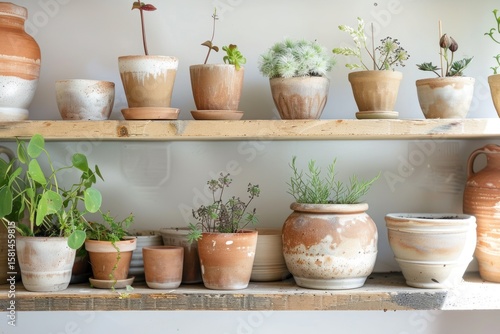 Wallpaper Mural Assorted herbs in pots on a white kitchen table with a ceramic tea cup and saucer Torontodigital.ca
