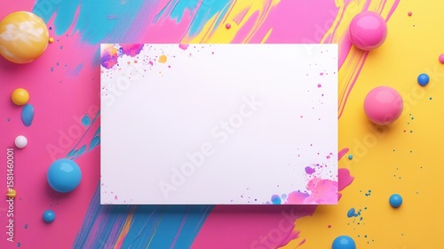 Blank white invitation card for a kid's birthday with cut-out paper collage design