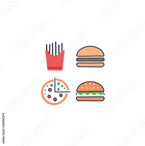 French fries pizza burger hamburger icons fast food