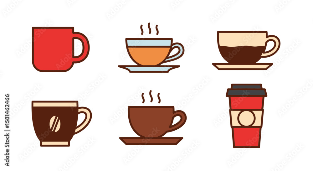Obraz premium tea cup vector icon set